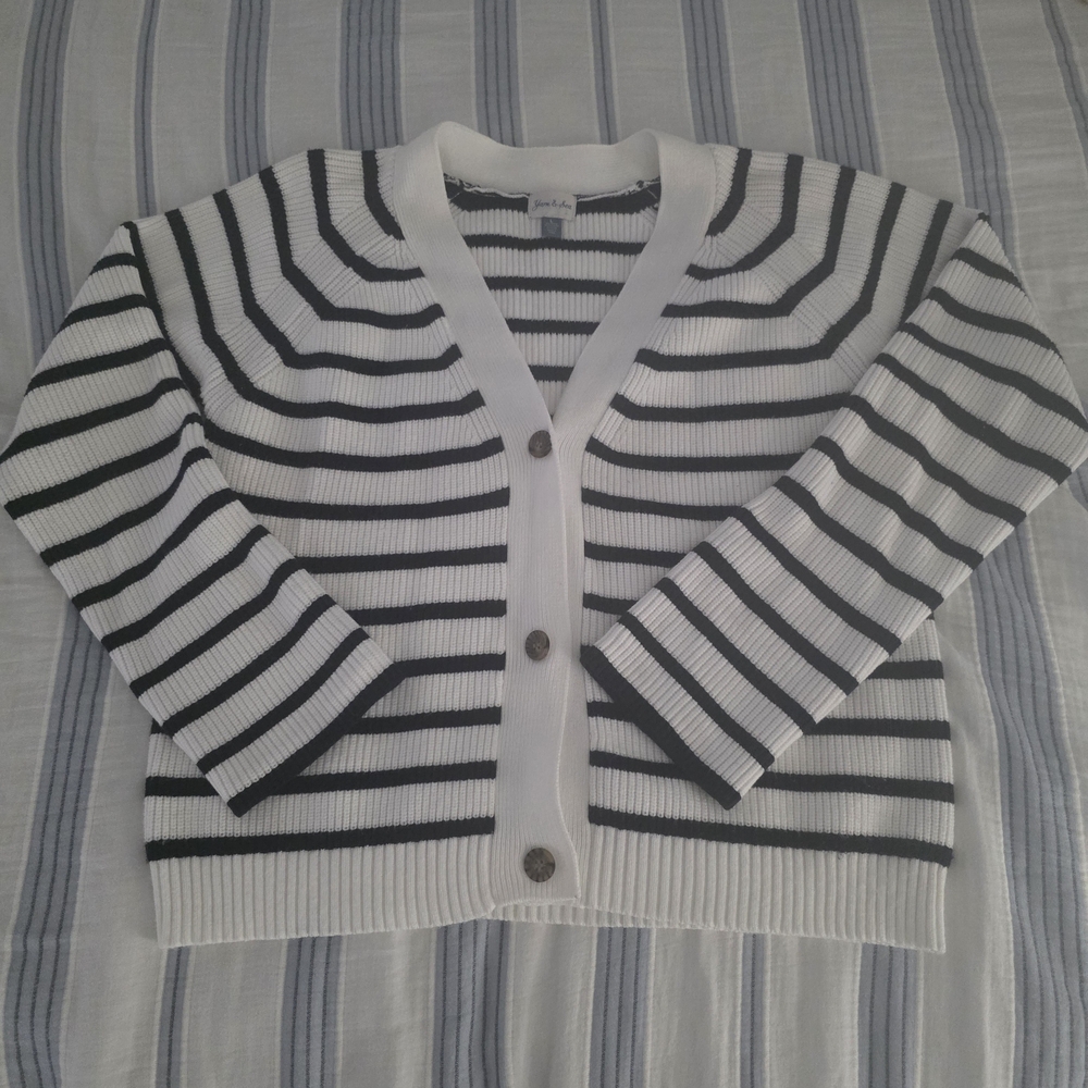 Navy and White Striped Cardigan